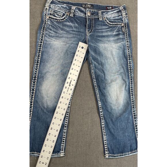 Silver Capri Jeans Women 31 Blue Suki Mid Rise Distressed Stitching Denim Y2K - Picture 4 of 12